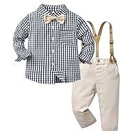 5 Set Toddler Boys Long Sleeve Plaid Prints T Shirt Tops Pants Child Kids Gentleman Outfits Detachable (D, 4-5 Years)
