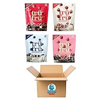 Tru Fru Freeze Dried Chocolate Covered Fruit - 4 flavor Variety Pack (4.2 oz bags) Trufru Chocolate Covered Strawberries & Raspberries, Peaches in Creme & Tru Fru Strawberries in Creme, true fruit
