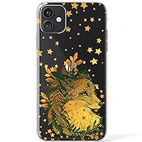 Clear Case Compatible with iPhone 15 14 13 Pro Max 12 Mini 11 SE Xr Xs 8 Plus 7 6s Christmas Silicone Lightweight Design Flexible Boho Gold Stars Protective TPU Slim Fox Animal Cover Fern