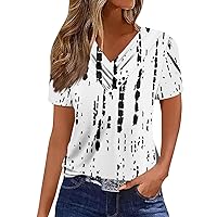 Short Sleeve Classic Office Tops Women Fit Holiday T Shirt Print Comfort V Neck