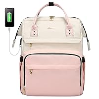 LOVEVOOK Laptop Backpack for Women Fashion Business Computer Backpacks Travel Bags Purse Doctor Nurse Work Backpack with USB Port, Fits 15.6-Inch Laptop Beige Pink