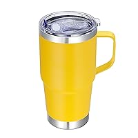 20 oz Stainless Steel Tumbler with Handle Metal Insulated Coffee Travel Mug with Handle Double Wall Tumbler Cup with Lid and Straw, Yellow 1 Pack
