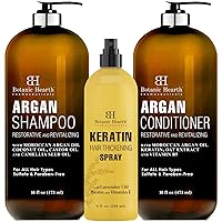 Botanic Hearth Keratin Thickening Spray (8 fl oz) and Argan Shampoo & Conditioner Set (16 fl oz each) Bundle