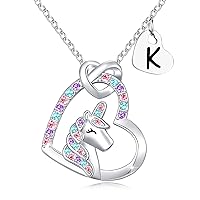 Silver Unicorn Letter Initial Necklaces for Girls Birthday Christmas Valentines Day Gifts