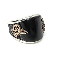 Handmade 925 Sterling Silver Black Onyx Coat of Arms Ottoman Men's Ring-US K64S