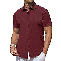 Linen Shirts for Men Short Sleeve Linen Shirts Casual Button Down Shirts Summer Beach Hawaiian Shirt for Men