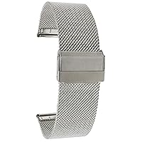 Bandini Mesh Watch Band, Stainless Steel Watch Band, Metal Watch Bands For Women/Men, Fold Over Watch Band Clasp, Adjustable Length Watch Strap, 16mm Watch Band, Silver Tone Watch Band/Fine Mesh
