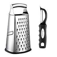 Spring Chef Professional Box Grater, Large & Premium Swivel Vegetable Peeler, Black - 2 Product Bundle