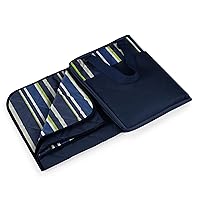ONIVA - a Picnic Time brand - Vista Outdoor Picnic Blanket & Tote - Beach Blanket - Camping Blanket, (Blue Stripe Pattern with Navy Blue Exterior)
