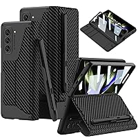 DEMCERT for Samsung Galaxy Z Fold 5 Case with [Fold5 Edition S-Pen Slot], Military Armor Cases Full Body Protective Anti-Scratch Hard Slim Leather Bracket Case with Screen Protector (Carbon Fibre)
