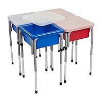 ECR4Kids 4-Station Sand and Water Adjustable Play Table, Sensory Bins, Blue/Red