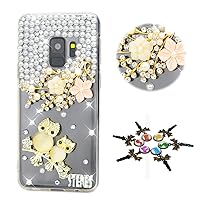 STENES Galaxy S7 Edge Case - Stylish - 100+ Bling Crystal - 3D Handmade Flowers Night Owl Design Protective Cover Case for Samsung Galaxy S7 Edge - Champagne