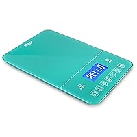 Ozeri Touch III 22 lb (10 kg) Digital Kitchen Scale with Calorie Counter in Tempered Glass, Teal Blue