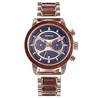 RORIOS Men's Wooden Watch Multifunctional Chronograph Watch Natural Wood Watches for Men with Wooden Strap Waterproof Men's Quartz Watch