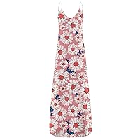 Women's Bohemian Beach Round Neck Trendy Glamorous Dress Swing Casual Loose-Fitting Summer Print Flowy Sleeveless Long