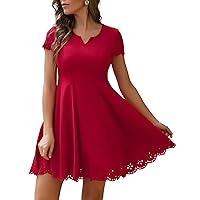 Aphratti Women's Short Sleeve Cute Casual Summer Dresses Semi Formal Cocktail Party Scallop A Line Skater Dress
