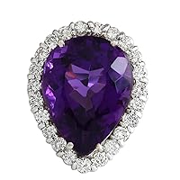 14.96 Carat Natural Violet Amethyst and Diamond (F-G Color, VS1-VS2 Clarity) 14K White Gold Cocktail Ring for Women Exclusively Handcrafted in USA