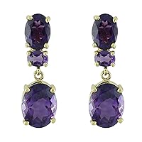 Amethyst Natural Gemstone OVAL Shape 925 Sterling Silver Uniqe Drop Dangle Earrings | Yellow Gold Plated