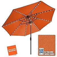 EliteShade USA 10-Year-Non-Fading Solar 9ft Market Umbrella with 80 LED Lights Patio Umbrellas Outdoor Table Umbrella with Ventilation,Rust