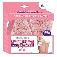 Anti-Cellulite Body Wash in a Sponge, Moisturizer and Exfoliator, 20+ Washes, Peony Blossom, 2 Count