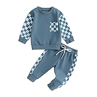 Karwuiio Toddler Baby Boy Girl Clothes Checkerboard Print Long Sleeve Sweatshirt Tops and Pants Fall Clothing Set