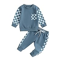 BeQeuewll Fall Winter Toddler Baby Boy Clothes 2Pcs Color Block Crewneck Sweatshirt and Pants Sweatsuit Little Boy Clothing