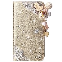 XYX Wallet Case for Samsung Galaxy A15 5G 6.5 inch, Glitter Love Five Leaves Diamond Luxury Flip Card Slot Girl Women Phone Case Protection Cover, Gold
