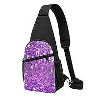 Sling Bag Crossbody for Women Fanny Pack Sparkling Purple Glitter Chest Bag Daypack for Hiking Travel Waist Bag