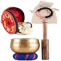 Ohm Store Meditation Bundle — Tibetan Sound Bowl, Tingsha Bells, and Rose Quartz Lava Stone Mala Bracelet — Yoga, Chakra Balancing, and Mindfulness