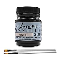 Jacquard Products Black Textile Color - Fabric Paint Made in USA - JAC1122 2.25-Ounces - Bundled Brush Set