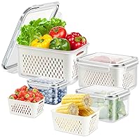 4 Pack Fridge Food Storage Container with Lids, Plastic Fresh Produce Saver Keeper for Vegetable Fruit Berry Salad Lettuce, BPA Free Kitchen Refrigerator Organizers Bins (4.15L+3.15L+1.7L+0.8L)