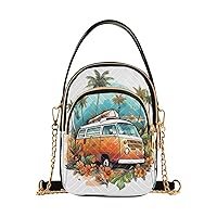 Quilted Crossbody Bags for Women,Hippie Bus Palm Tree Floral Women's Crossbody Handbags Small Travel Purses Phone Bag