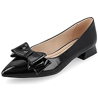 Journee Collection Womens Pointed Toe Ballet Flat with Bow Ophelia Tru Comfort Foam Covered Block Heel Slip On