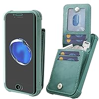 VANAVAGY iPhone SE2/SE3 2022/2020 Case,iPhone 8/iPhone 7 Wallet Case for Women and Men,Leather Magnetic Clasp Flip Folio Phone Cover with Credit Card Holder,Forest Green