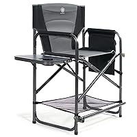 Medium Tall Directors Chair Foldable Makeup Artist Chair Bar Height with Side Table Cup Holder and Pocket Footrest, Supports 350LBS (Grey, Seat Height: 23.2 inches)