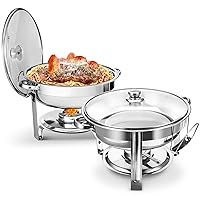 Chafing Dish Buffet Set 2 Pack, 5QT Round Chafing Dishes for Buffet with Glass Lid & Lid Holder, Stainless Steel Chafers and Buffet Warmers Sets for Parties, Events, Wedding, Camping, Dinner