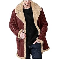 Mens Faux Fur Jackets Sherpa Fleece Lined Trench Coat Winter Warm Thicken Overcoat Outwear Fluffy Leather Jacket