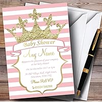 Pink Stripes Gold Crown Princess Invitations Baby Shower Invitations