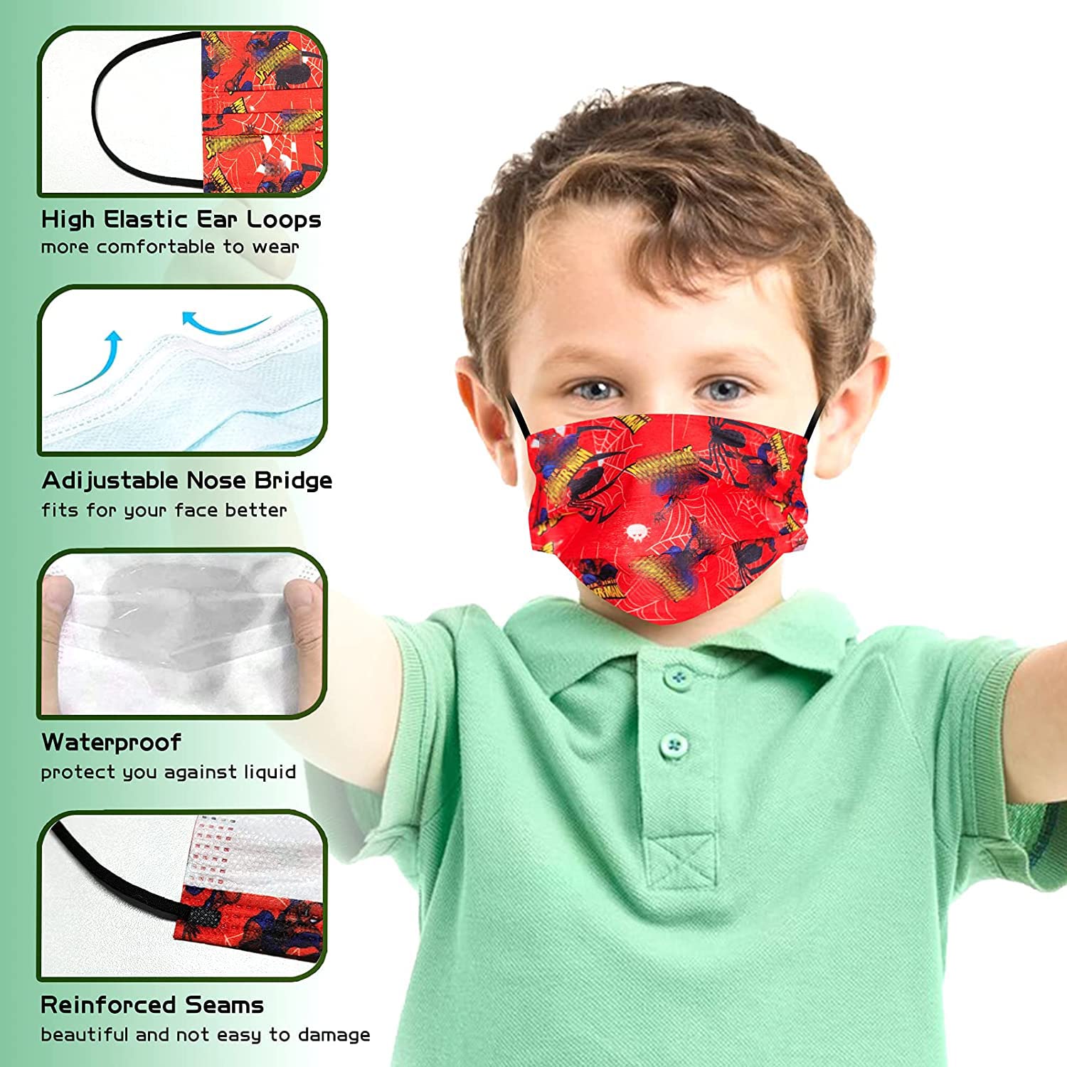50PCS Kids Face_Mask Children 3Ply Earloop Breathable Kids Face_Mask Outdoor School Supplies Boys Girls