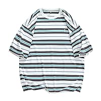 Retro Contrast Striped T-Shirt Men's Loose and Versatile Couple Style Short-Sleeved T-Shirt