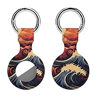 Japanese Waves Silicone Case for Airtags with Keychain Protective Cover Airtag Finder Tracker Holder Accessories