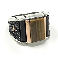 925K Stamped Sterling Silver Tiger Eye & Onyx Men's Ring K6O