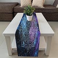 Rustic Cotton Linen Coffee Table Runner Mandala Flower Galaxy Stars Dresser Scarf 14x72 Inch Blue Starry Sky Stars Summer Table Runner Office Holiday Tabletop Decoration for Outdoor Bridal Shower