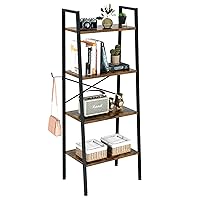 C&AHOME Ladder Shelf Bookcases, 4 Tiers Ladder Shelves, Home Office Bookshelf, Free Standing Storage Shelf, Ideal for Living Room, Kitchen, Easy Assembly, Industrial Style, Rustic Brown ULSMW04RB