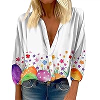 3/4 Sleeve Casual Skater Shirts for Ladies Summers Plus Size Relaxed Fit Women Cool Ruched V Neck