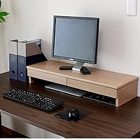 Yamazen DTS-H8025(NA) Telework Monitor Stand, 2 Drawers, Computer Stand, Display Stand, Desktop Stand, Width 30.7 x Depth 10.2 x Height 5.3 inches (78 x 26 x 13.5 cm), Finished Product, Natural