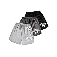 OYOANGLE Girl's 3 Piece Letter Print Elastic High Waist Shorts Casual Running Shorts