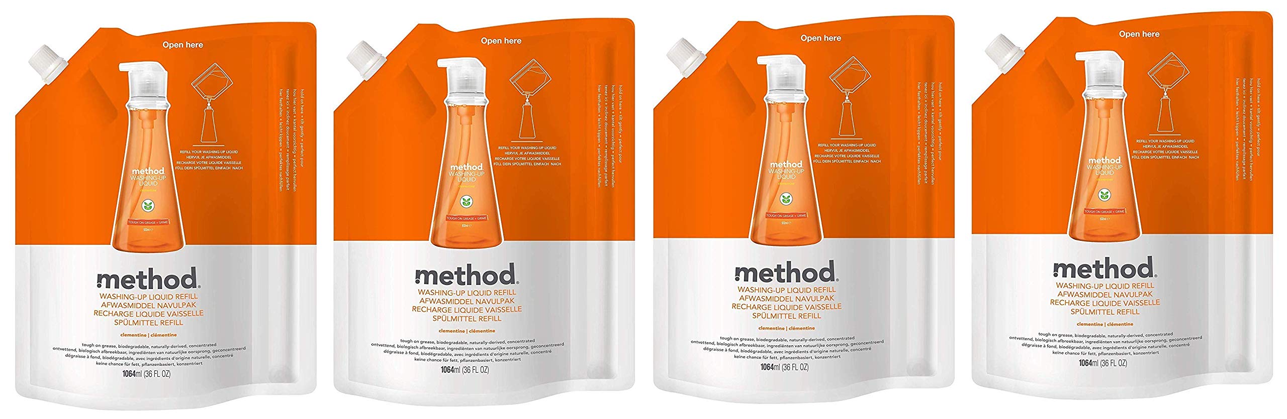 Method Dish Soap Refill, Clementine, 36 Ounce (Pack 4)
