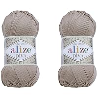 Alize Diva Yarn Hand Knitting Yarn 100% Microfiber Acrylic Yarn Alize Diva Silk Effect Thread Crochet Art Lace Craft Lot of 2 skeins 200gr 767 yds (167-Beige)
