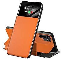 Leather Case for Samsung Galaxy S24 Ultra/S24 Plus/S24 Clear View Flip Cover Smart Wake-Up Folio Wallet Business Phone Case (Orange,S24 Ultra)